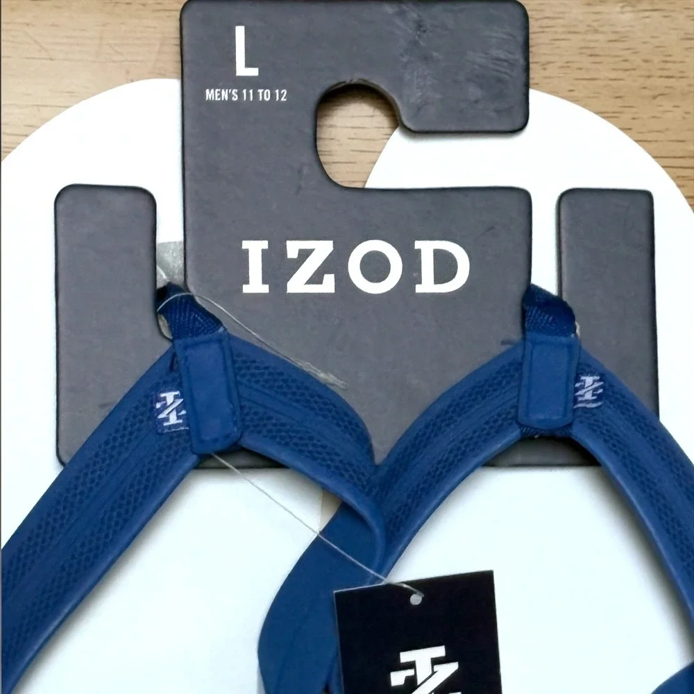 IZOD Mens Flip Flops Large 11-12 White Blue Sunny Times Brewery Dog‎ Sandals NEW